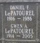 Gravestone of Daniel LePatourel and His wife Gwendoline Alberta nee Hallett